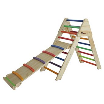 Heybly 2-in-1 Wooden Montessori Foldable Triangle Climber with Ramp & Slide for Kids