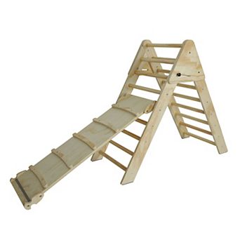 Heybly 2-in-1 Wooden Montessori Foldable Triangle Climber with Ramp & Slide for Kids