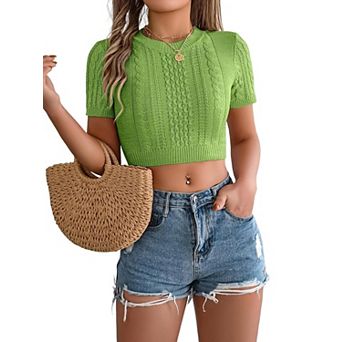 Women's Short Sleeve Crew Neck Pullover Sweater Top