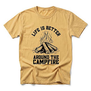 Life Is Better Around The Campfire Distressed - Men's Garment Dyed Graphic T-Shirt