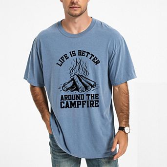 Life Is Better Around The Campfire Distressed - Men's Garment Dyed Graphic T-Shirt