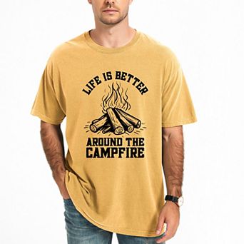 Life Is Better Around The Campfire Distressed - Men's Garment Dyed Graphic T-Shirt
