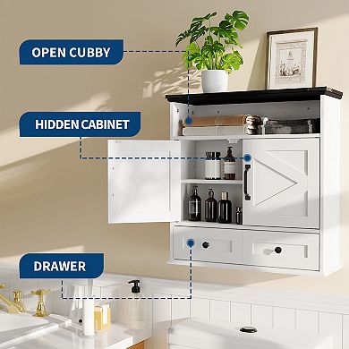 Wall Mounted Bathroom Cabinet with Barn Doors, Hangging Storage Cabinet for Kitchen