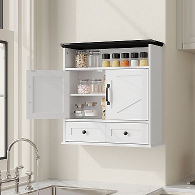 Wall Mounted Bathroom Cabinet with Barn Doors, Hangging Storage Cabinet for Kitchen