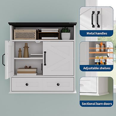 Wall Mounted Bathroom Cabinet with Barn Doors, Hangging Storage Cabinet for Kitchen