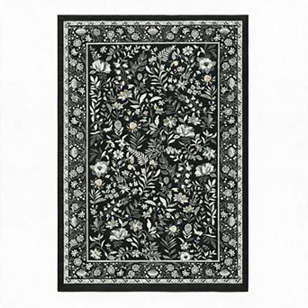 Washable Area Rug, Floral, Ultra Thin, Soft, Non-Slip, Low Pile Vintage Carpet for Living Room