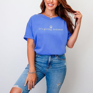 Embroidered It's Giving Summer - Women's Garment Dyed Graphic T-Shirt