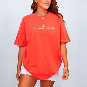 Embroidered It's Giving Summer - Women's Garment Dyed Graphic T-Shirt