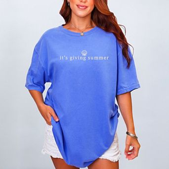 Embroidered It's Giving Summer - Women's Garment Dyed Graphic T-Shirt
