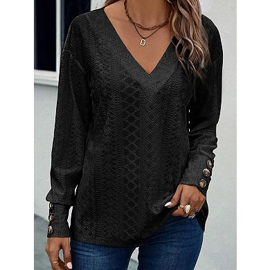Women's V-Neck Casual Blouse Long Sleeve Shirt Top