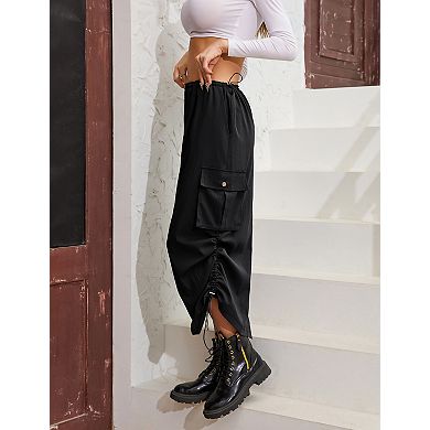 Women's Low Rise Cargo Skirt With Pockets Drawstring