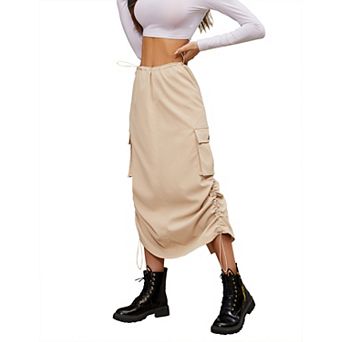 Women's Low Rise Cargo Skirt With Pockets Drawstring