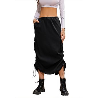 Women's Low Rise Cargo Skirt With Pockets Drawstring