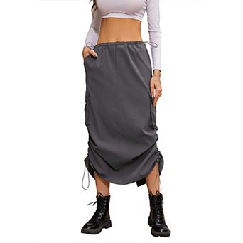 Women's Low Rise Cargo Skirt With Pockets Drawstring