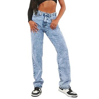 Women's High Waist Acid Wash Straight Leg Jeans, Vintage Casual Denim Pants