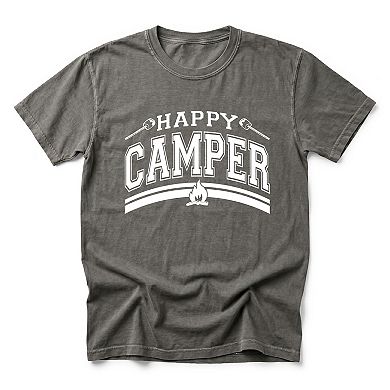 Happy Camper Fire - Men's Garment Dyed Graphic T-Shirt