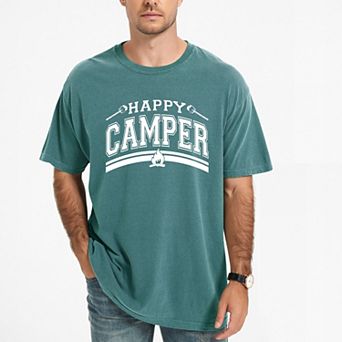 Happy Camper Fire - Men's Garment Dyed Graphic T-Shirt