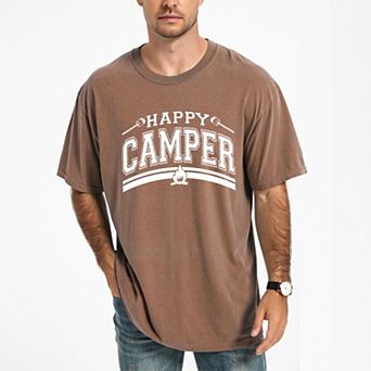 Happy Camper Fire - Men's Garment Dyed Graphic T-Shirt