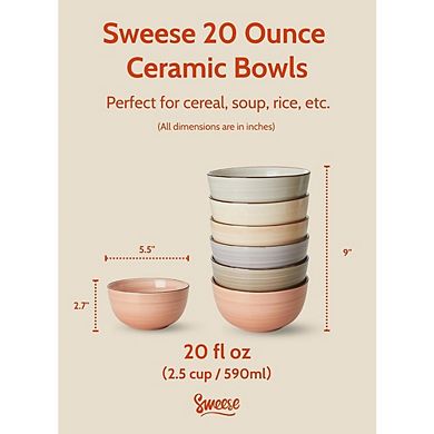 Porcelain Cereal Bowls Set, 20oz, Multicolor, Dishwasher Safe