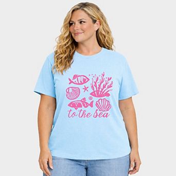 To The Sea Creatures - Women's Plus Sized Garment Dyed Graphic T-Shirt