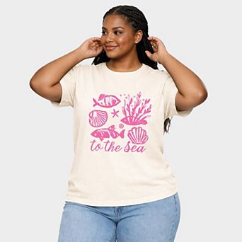 To The Sea Creatures - Women's Plus Sized Garment Dyed Graphic T-Shirt
