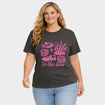 To The Sea Creatures - Women's Plus Sized Garment Dyed Graphic T-Shirt