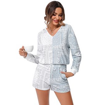Women's Two Piece Hoodie Long Sleeve Shorts Loungewear Set with Pockets
