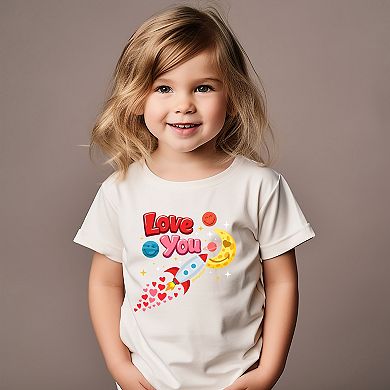 SmileyWorld Love You Rocket Ship - Toddler Short Sleeve Graphic T-Shirt