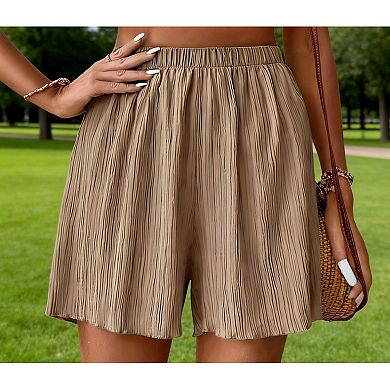 Women's Casual Beach Shorts Summer Vacation Solid Color Short with Elastic Waistband