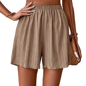 Women's Casual Beach Shorts Summer Vacation Solid Color Short with Elastic Waistband