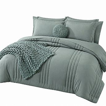 Queen Comforter Set 7 pc Sage Green Bed in a Bag All Seasons