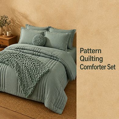Queen Comforter Set 7 Pieces Sage Green Bed in a Bag All Seasons