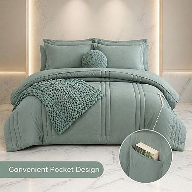 Queen Comforter Set 7 Pieces Sage Green Bed in a Bag All Seasons