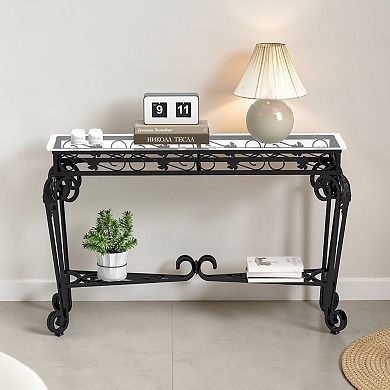 Lufeiya Glass Console Table with Metal Frame for Entryway
