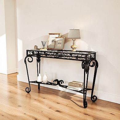 Lufeiya Glass Console Table with Metal Frame for Entryway