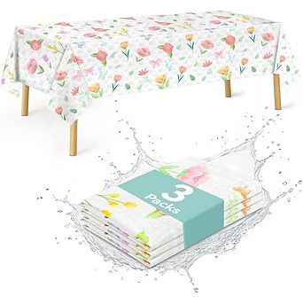 Butterfly Floral Tablecloths, disposable plastic covers, waterproof 3 pack