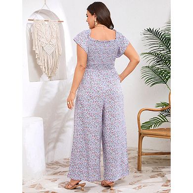 Women's Plus Size Square Neck Short Sleeve Jumpsuit