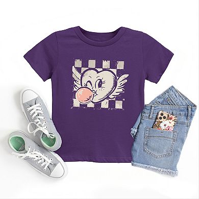 Heart Bubblegum Checkered - Youth Short Sleeve Graphic T-Shirt
