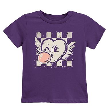 Heart Bubblegum Checkered - Youth Short Sleeve Graphic T-Shirt
