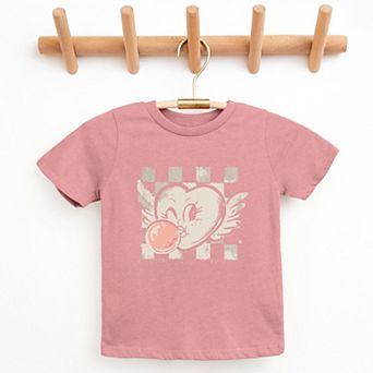 Heart Bubblegum Checkered - Youth Short Sleeve Graphic T-Shirt