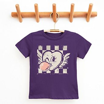 Heart Bubblegum Checkered - Youth Short Sleeve Graphic T-Shirt