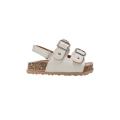 bebe Toddler Girls Buckle Strap Sandals with Back Strap and Charm Detail
