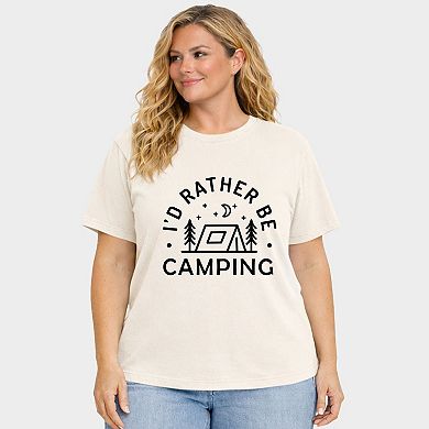 I'd Rather Be Camping Tent - Women's Plus Sized Garment Dyed Graphic T-Shirt