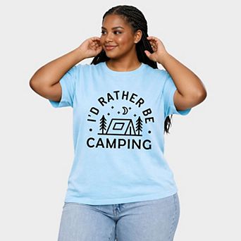 I'd Rather Be Camping Tent - Women's Plus Sized Garment Dyed Graphic T-Shirt