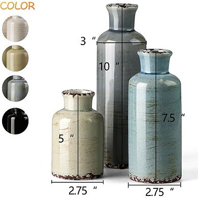 Ceramic Vase Set of 3 Decorative Vases, Modern Farmhouse Style