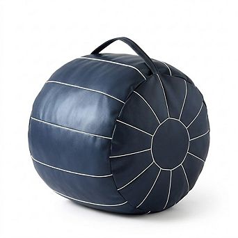 Faux Leather Pouf Ottoman Cover, Moroccan Style, Round Footstool