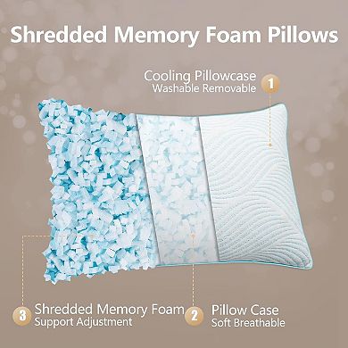 Pillows Queen Size Set of 2 Cooling Memory Foam Pillows for Sleeping Adjustable Medium Firm Back