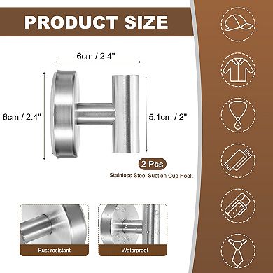 2Pcs Stainless Steel Suction Cup Hook, No Drill Towel Hooks