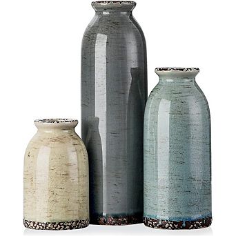 Ceramic Vase Set of 3 Decorative Vases, Modern Farmhouse Style