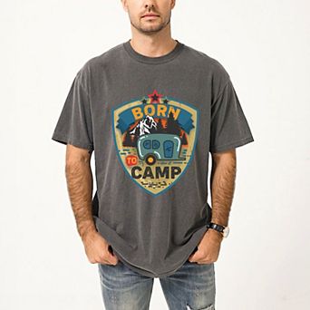 Born To Camp Badge - Men's Garment Dyed Graphic T-Shirt